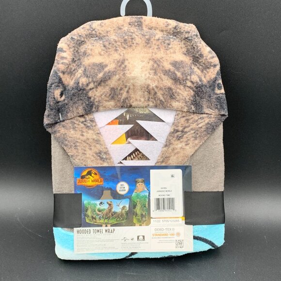 Jurassic World Hooded Towel T-Rex Kids 100% Cotton Dinosaur Bath Wrap 24x50 - Picture 2 of 5